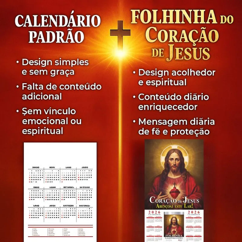 Calendário - Folhinha Sagrado Coração De Jesus 2026 Com Bloco Diário de Oração e Reflexões