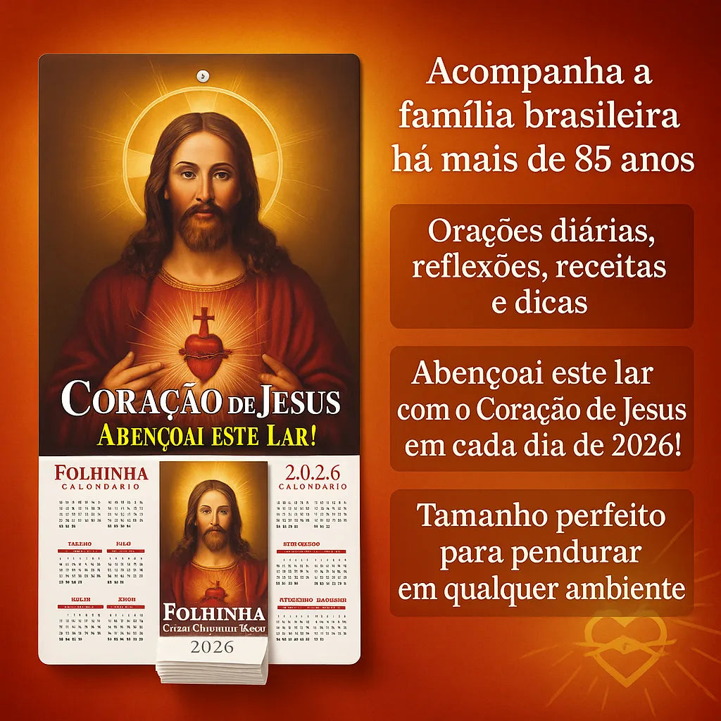 Calendário - Folhinha Sagrado Coração De Jesus 2026 Com Bloco Diário de Oração e Reflexões