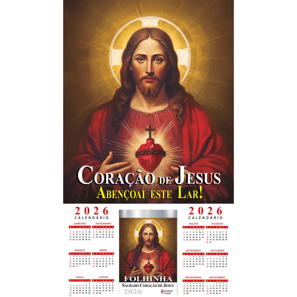 Calendário - Folhinha Sagrado Coração De Jesus 2026 Com Bloco Diário de Oração e Reflexões
