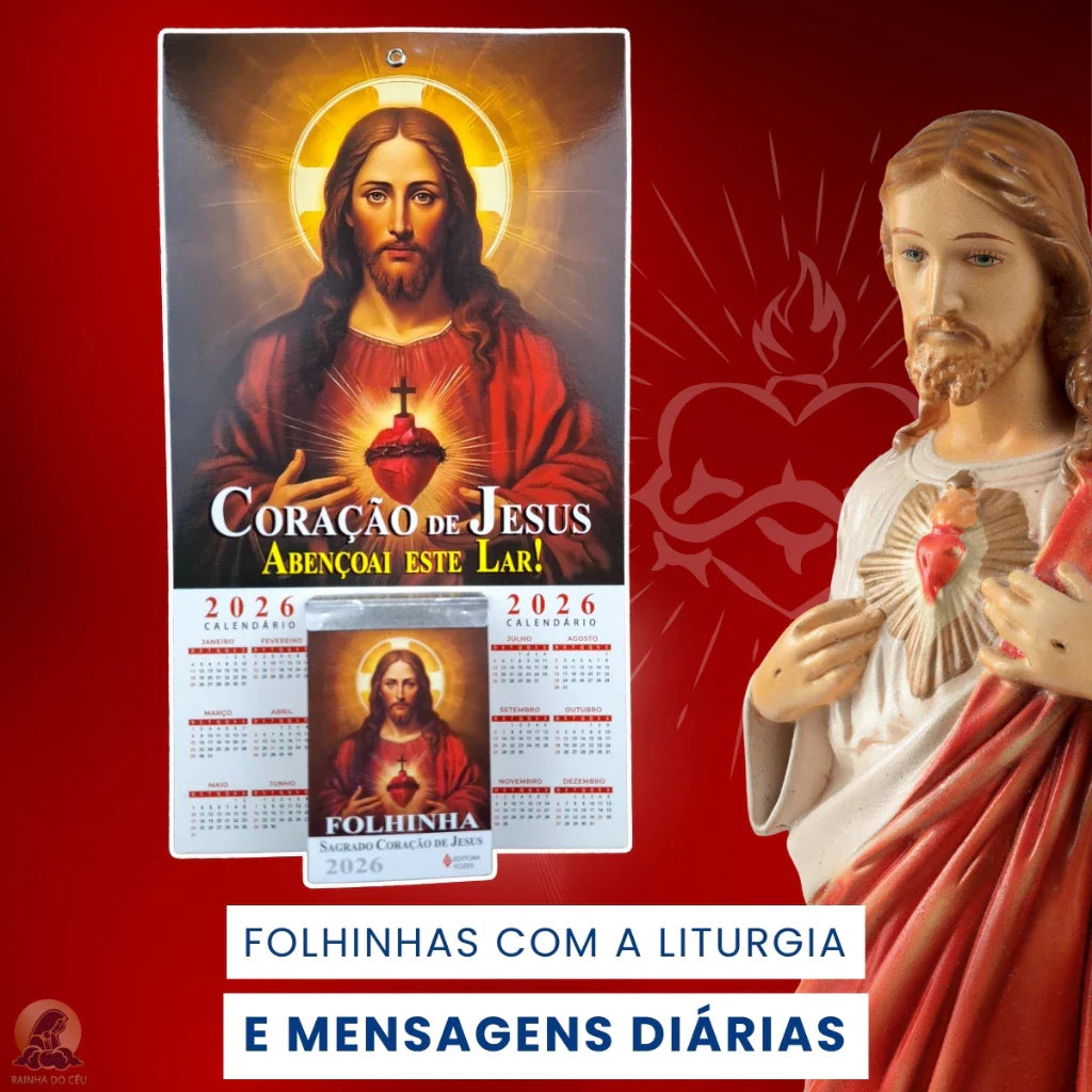 Calendário - Folhinha Sagrado Coração De Jesus 2026 Com Bloco Diário de Oração e Reflexões