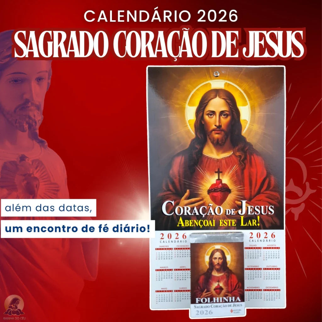 Calendário - Folhinha Sagrado Coração De Jesus 2026 Com Bloco Diário de Oração e Reflexões