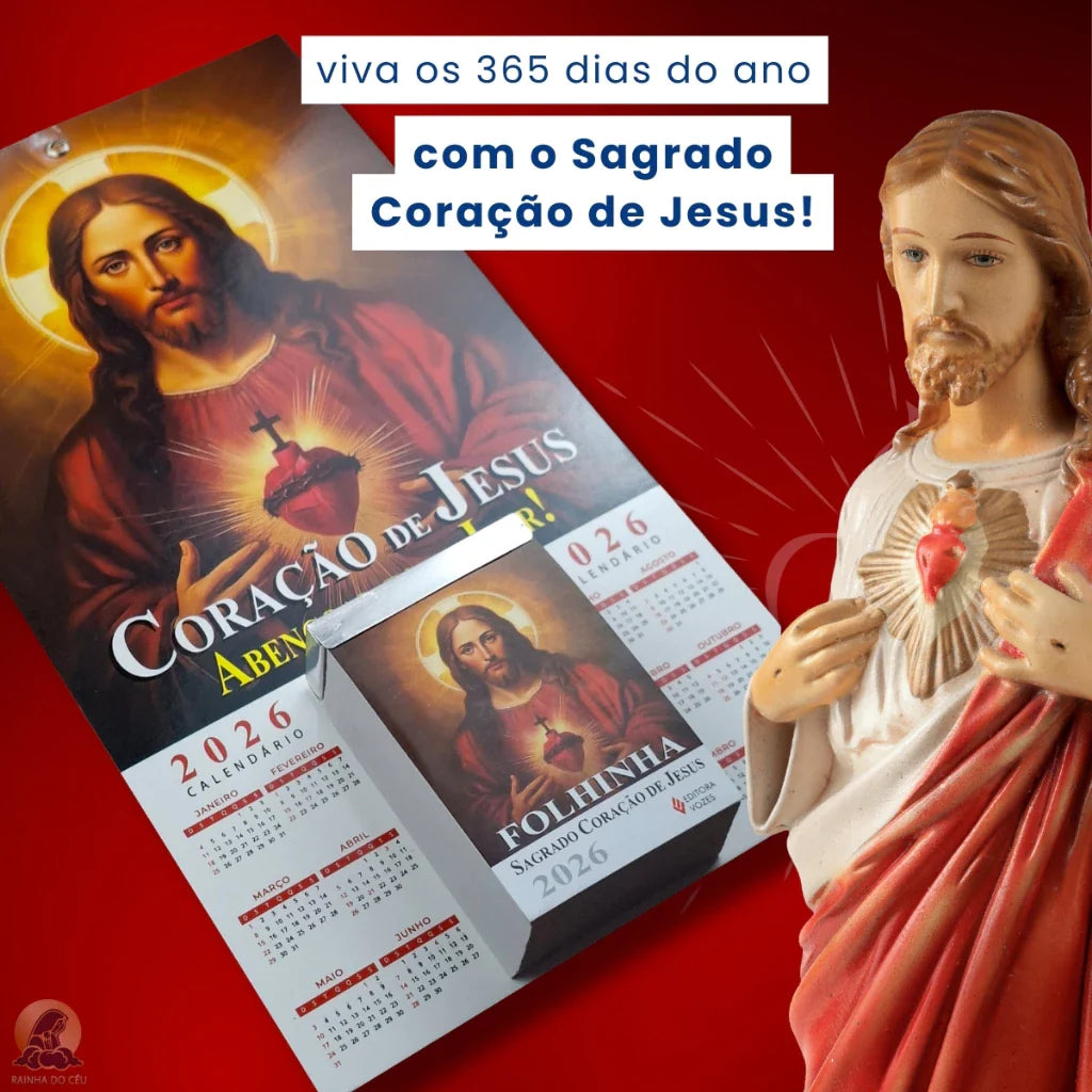 Calendário - Folhinha Sagrado Coração De Jesus 2026 Com Bloco Diário de Oração e Reflexões